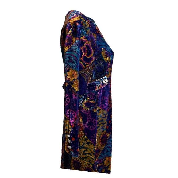 VOGUE Paris Collection Vintage Velvet Gown Long Sleeves Blue Floral - Picture 6 of 10